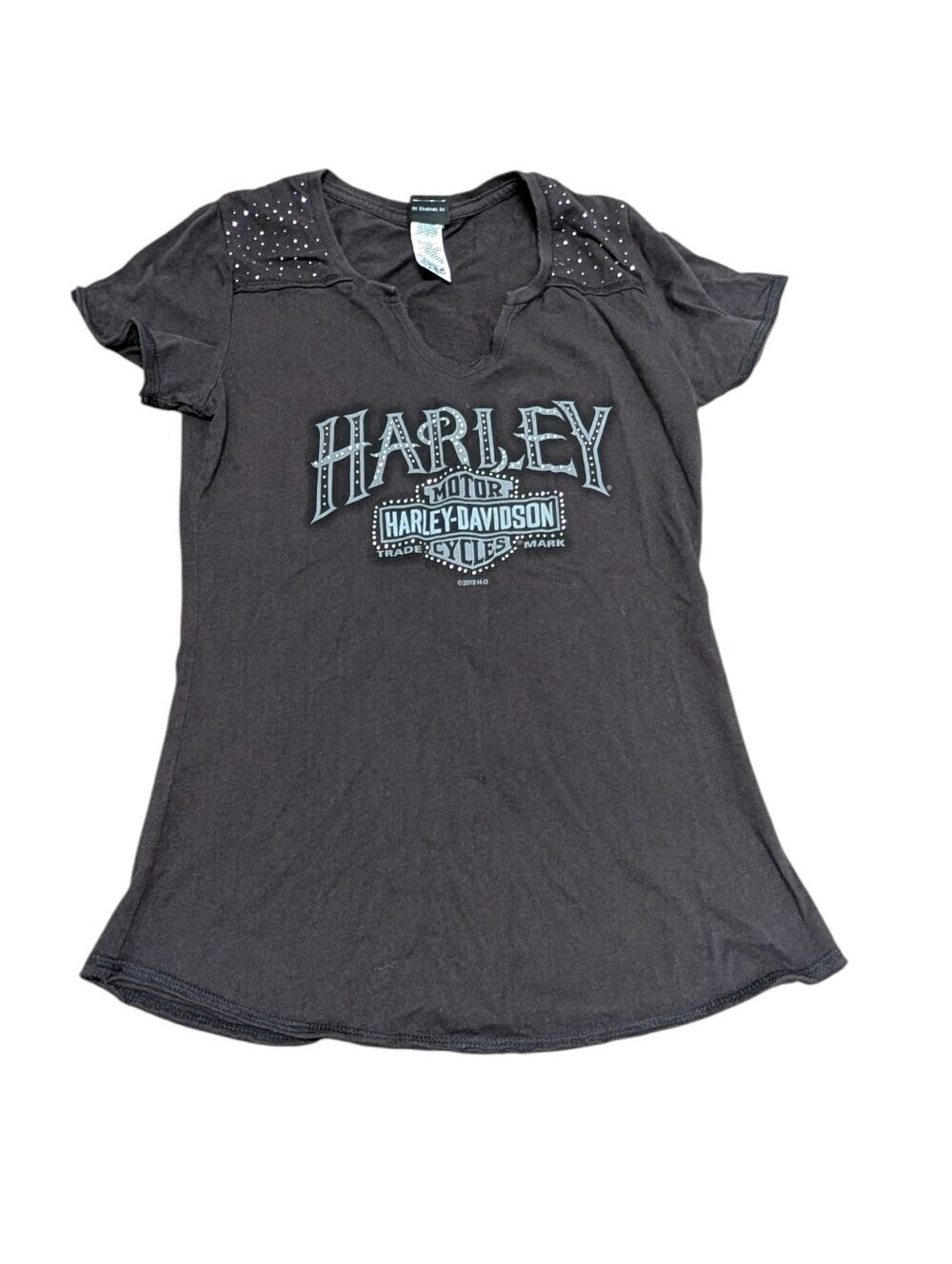 HARLEY-DAVIDSON Women's Baby Tee Black Studded Motorcycle Shirt (XS)